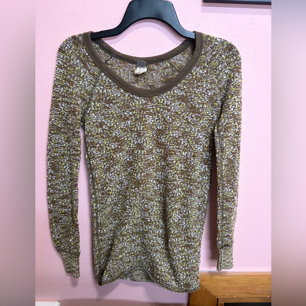 Free People Womens Boston Melange Sweater PS Top Green We the Free Boho Knit